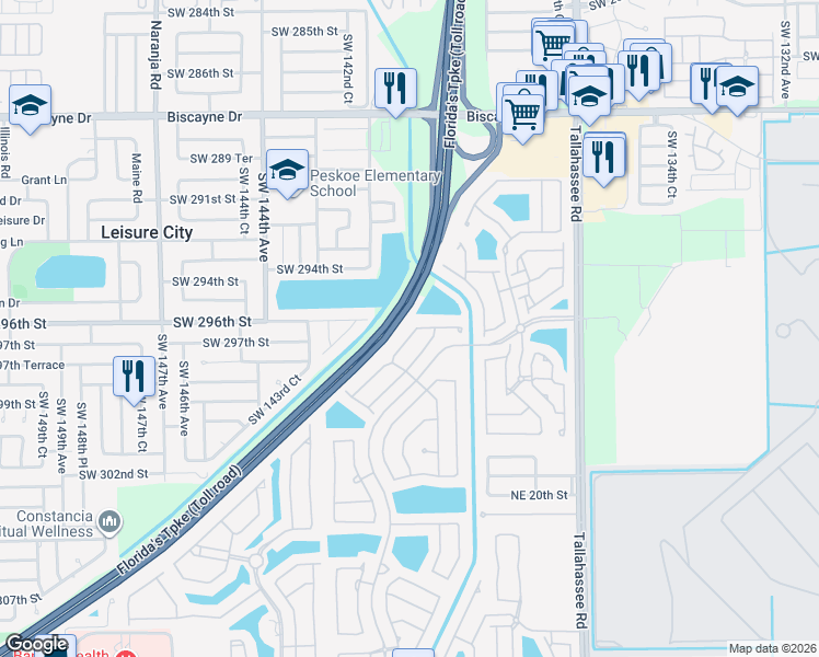 map of restaurants, bars, coffee shops, grocery stores, and more near 2328 Northeast 37th Terrace in Homestead
