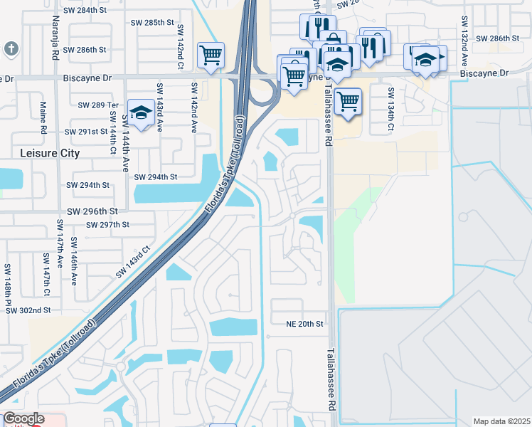 map of restaurants, bars, coffee shops, grocery stores, and more near 2518 Northeast 41st Avenue in Homestead