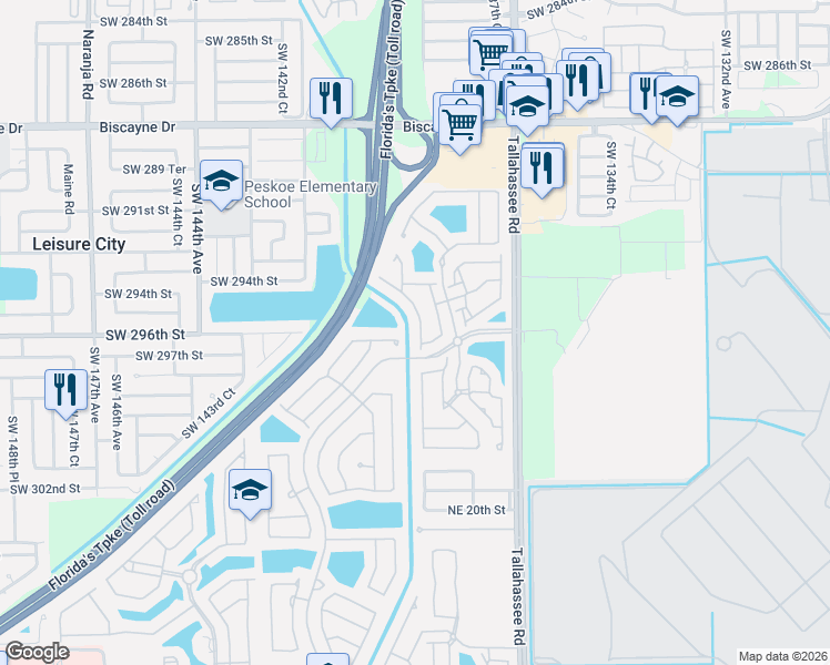map of restaurants, bars, coffee shops, grocery stores, and more near 2518 Northeast 41st Avenue in Homestead