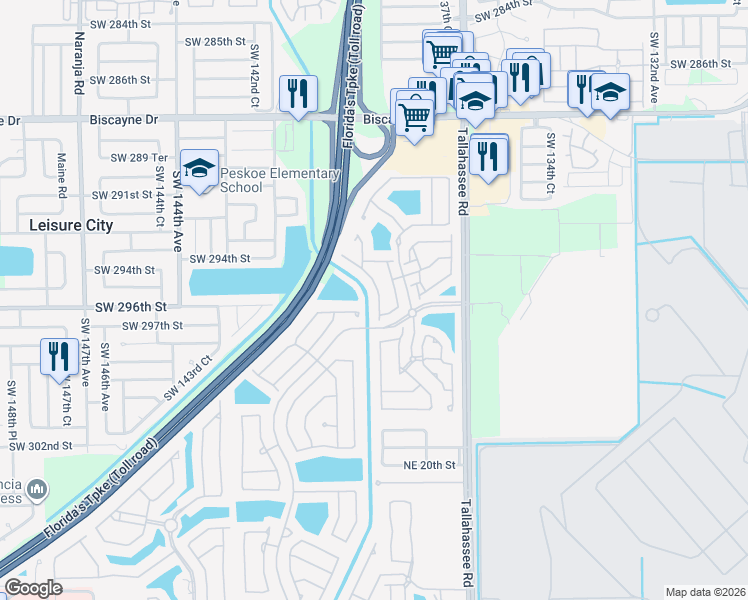 map of restaurants, bars, coffee shops, grocery stores, and more near 2518 Northeast 41st Avenue in Homestead