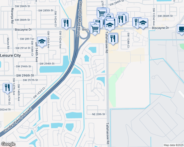 map of restaurants, bars, coffee shops, grocery stores, and more near 2525 Northeast 41st Terrace in Homestead