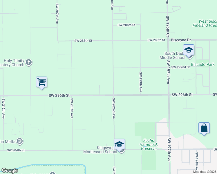 map of restaurants, bars, coffee shops, grocery stores, and more near 29450 Southwest 202nd Avenue in Homestead