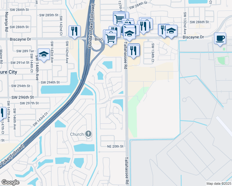 map of restaurants, bars, coffee shops, grocery stores, and more near 4112 Northeast 24th Street in Homestead
