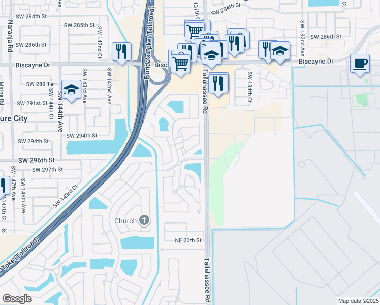 map of restaurants, bars, coffee shops, grocery stores, and more near 4112 Northeast 24th Street in Homestead