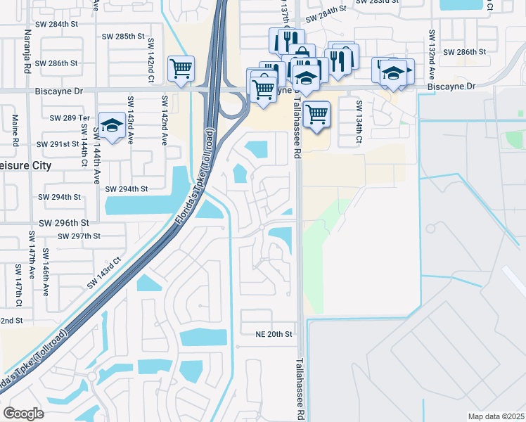 map of restaurants, bars, coffee shops, grocery stores, and more near 2525 Northeast 41st Terrace in Homestead