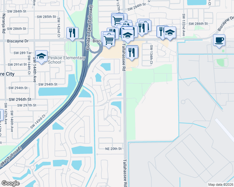 map of restaurants, bars, coffee shops, grocery stores, and more near 4120 Northeast 24th Street in Homestead