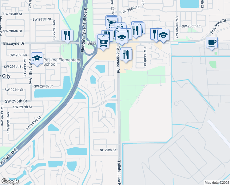map of restaurants, bars, coffee shops, grocery stores, and more near 4118 Northeast 24th Drive in Homestead