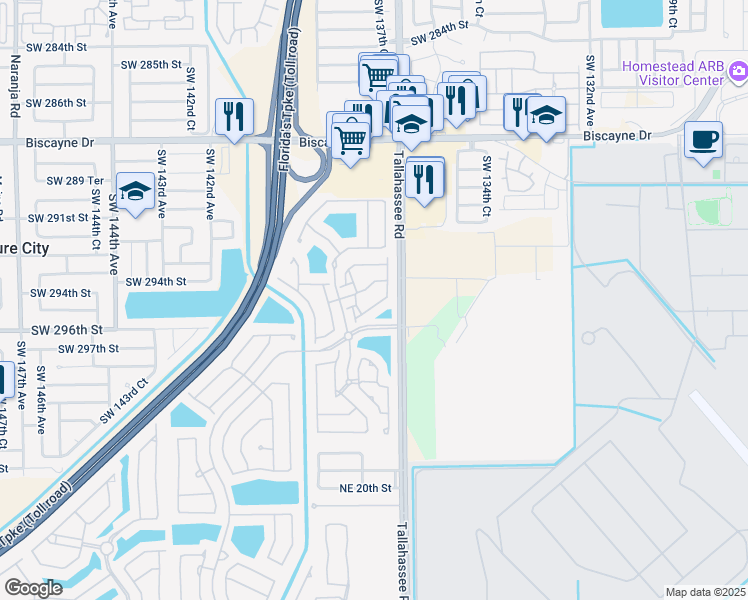 map of restaurants, bars, coffee shops, grocery stores, and more near 4118 Northeast 24th Drive in Homestead