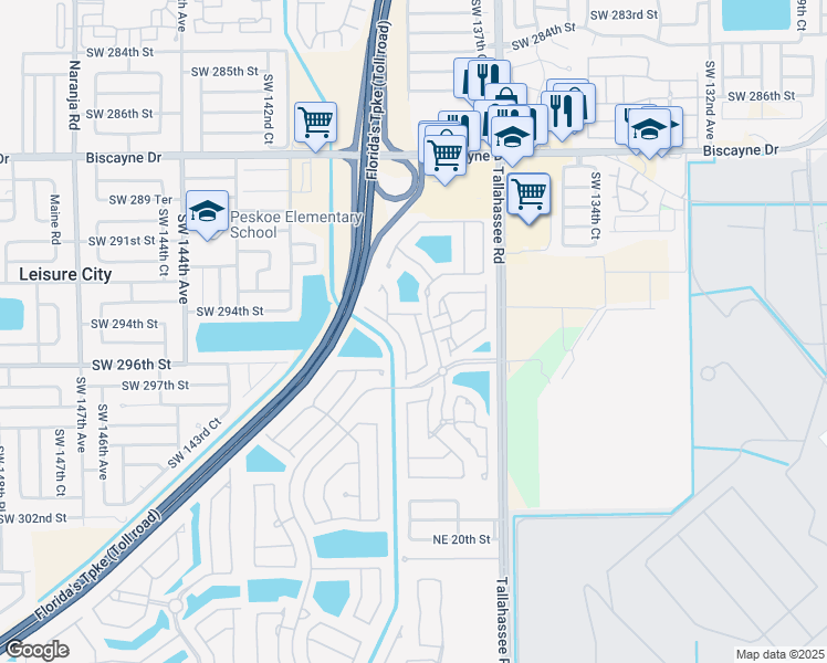 map of restaurants, bars, coffee shops, grocery stores, and more near 2540 Northeast 41st Terrace in Homestead
