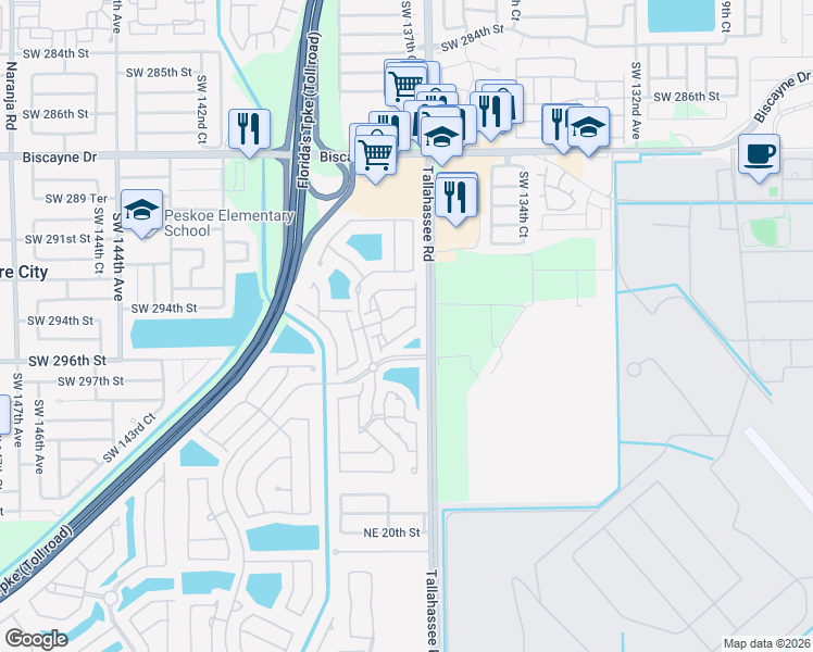 map of restaurants, bars, coffee shops, grocery stores, and more near 4118 Northeast 24th Drive in Homestead