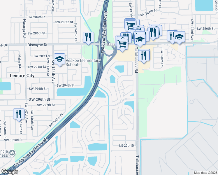 map of restaurants, bars, coffee shops, grocery stores, and more near 4102 Northeast 25th Court in Homestead