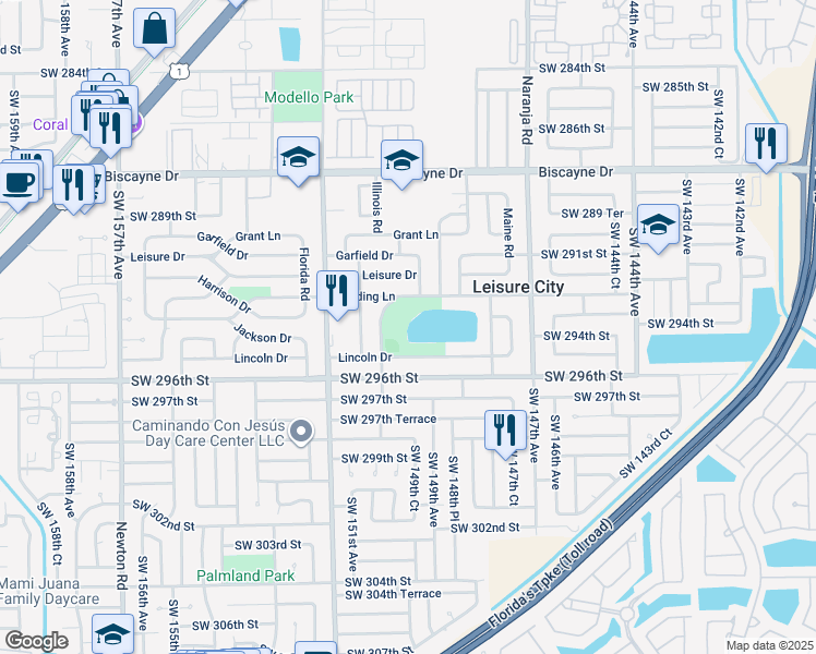 map of restaurants, bars, coffee shops, grocery stores, and more near 29305 Illinois Road in Homestead