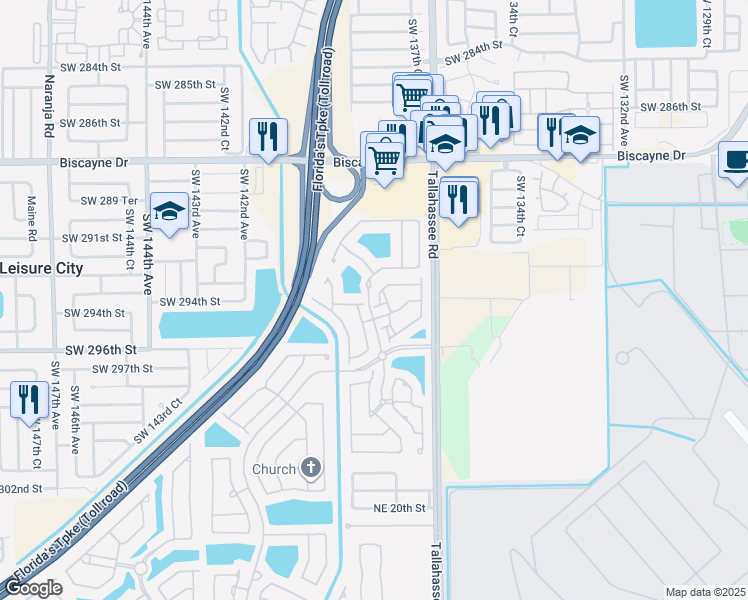 map of restaurants, bars, coffee shops, grocery stores, and more near 4100 Northeast 26th Street in Homestead