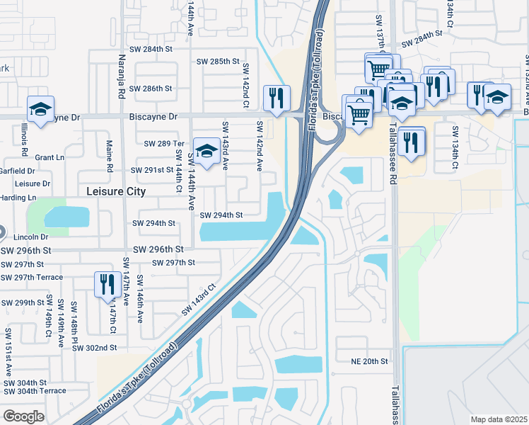 map of restaurants, bars, coffee shops, grocery stores, and more near 29363 Southwest 142nd Avenue in Homestead
