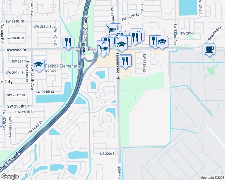 map of restaurants, bars, coffee shops, grocery stores, and more near 4118 Northeast 24th Drive in Homestead