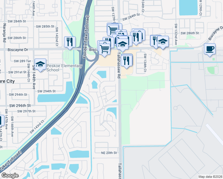 map of restaurants, bars, coffee shops, grocery stores, and more near 4118 Northeast 24th Drive in Homestead