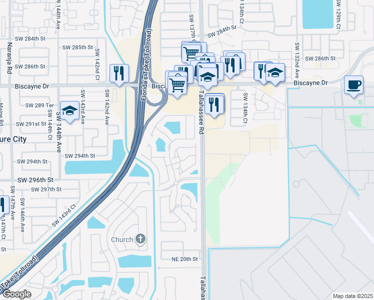 map of restaurants, bars, coffee shops, grocery stores, and more near 4118 Northeast 24th Drive in Homestead
