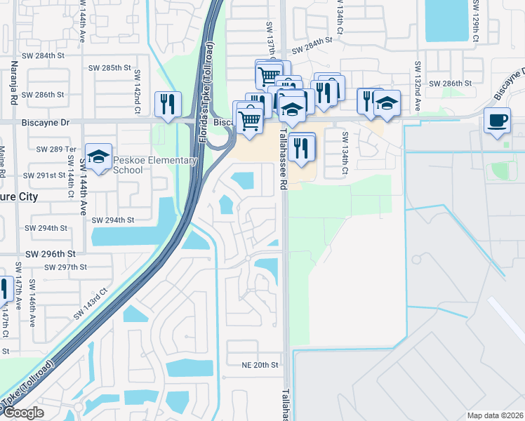 map of restaurants, bars, coffee shops, grocery stores, and more near 4118 Northeast 24th Drive in Homestead