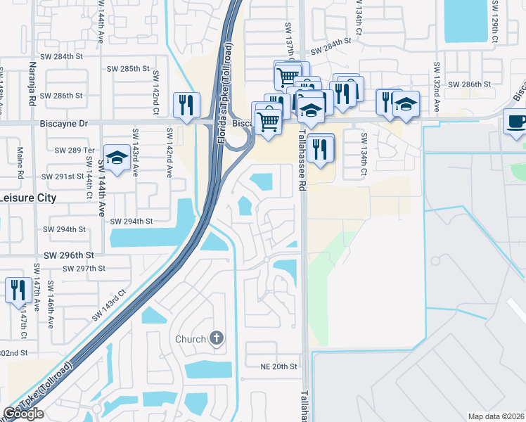 map of restaurants, bars, coffee shops, grocery stores, and more near 4114 Northeast 26th Street in Homestead