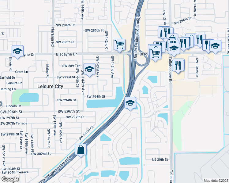 map of restaurants, bars, coffee shops, grocery stores, and more near 29363 Southwest 142nd Avenue in Homestead