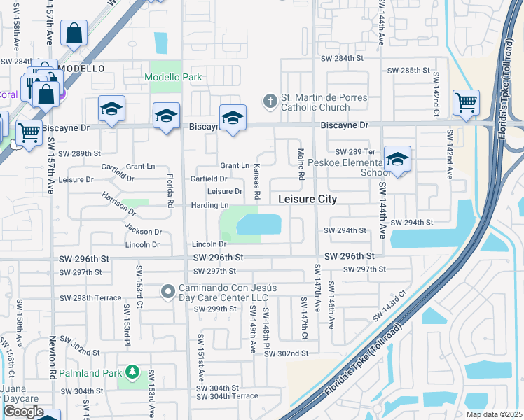 map of restaurants, bars, coffee shops, grocery stores, and more near 14870 Harding Lane in Homestead