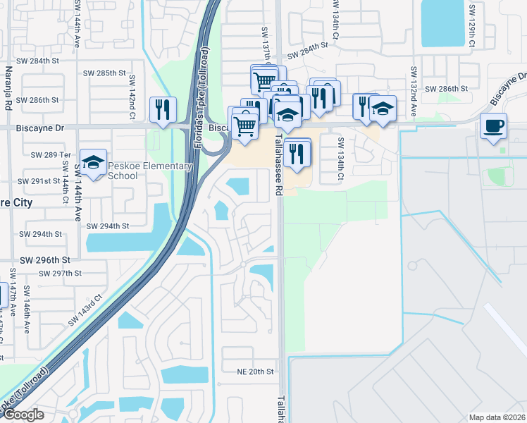 map of restaurants, bars, coffee shops, grocery stores, and more near 4147 Northeast 26th Street in Homestead