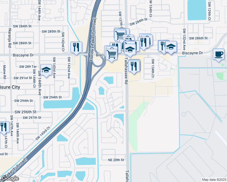 map of restaurants, bars, coffee shops, grocery stores, and more near 2611 Northeast 41st Place in Homestead