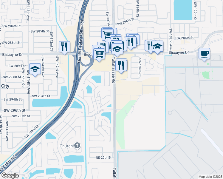 map of restaurants, bars, coffee shops, grocery stores, and more near 2607 Northeast 42nd Avenue in Homestead