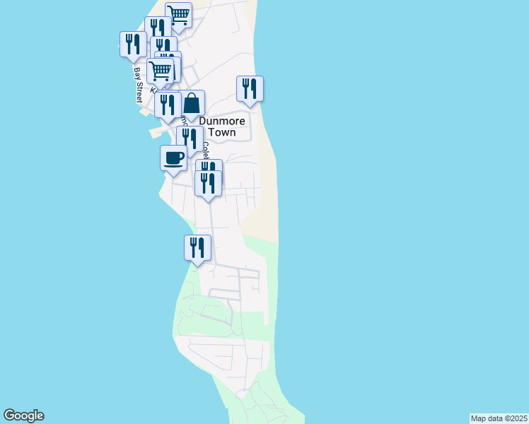 map of restaurants, bars, coffee shops, grocery stores, and more near Colebrook Street in Dunmore Town