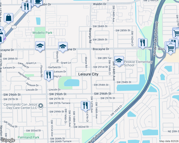 map of restaurants, bars, coffee shops, grocery stores, and more near in Leisure City