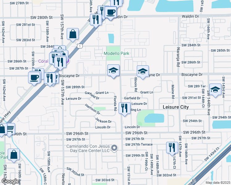 map of restaurants, bars, coffee shops, grocery stores, and more near 29035 Florida Road in Homestead