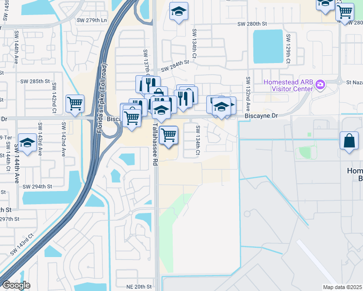 map of restaurants, bars, coffee shops, grocery stores, and more near 29034 South West 134th Pth in Homestead