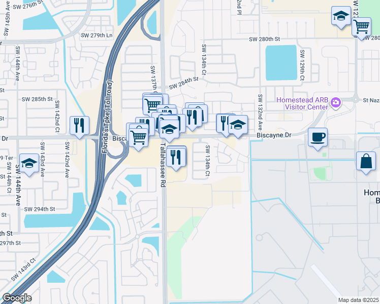 map of restaurants, bars, coffee shops, grocery stores, and more near 28914 South West 134th Pth in Homestead
