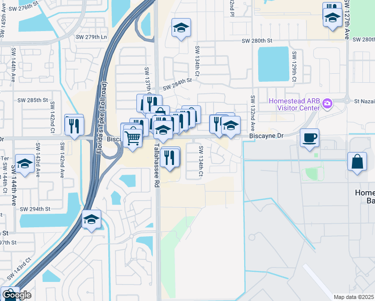 map of restaurants, bars, coffee shops, grocery stores, and more near 28914 South West 134th Pth in Homestead
