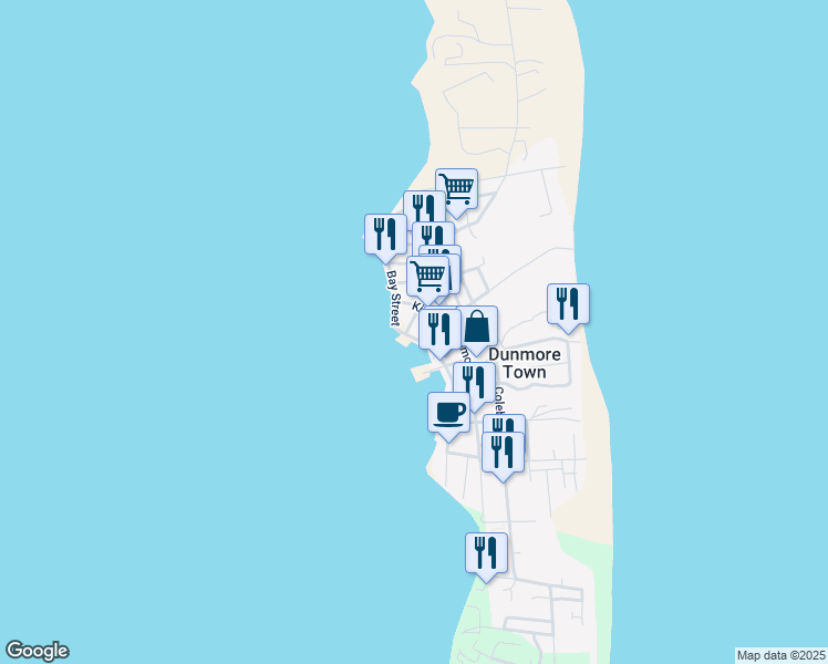 map of restaurants, bars, coffee shops, grocery stores, and more near King Street in Dunmore Town