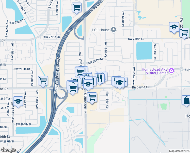 map of restaurants, bars, coffee shops, grocery stores, and more near 13571 Southwest 287th Terrace in Homestead