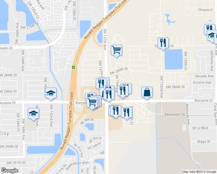 map of restaurants, bars, coffee shops, grocery stores, and more near 13631 Southwest 287th Terrace in Homestead