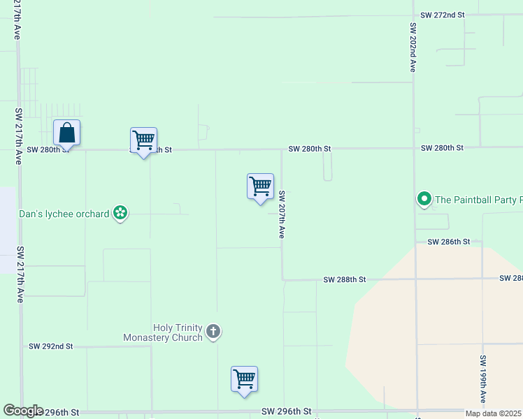map of restaurants, bars, coffee shops, grocery stores, and more near 28320 Southwest 207th Avenue in Homestead
