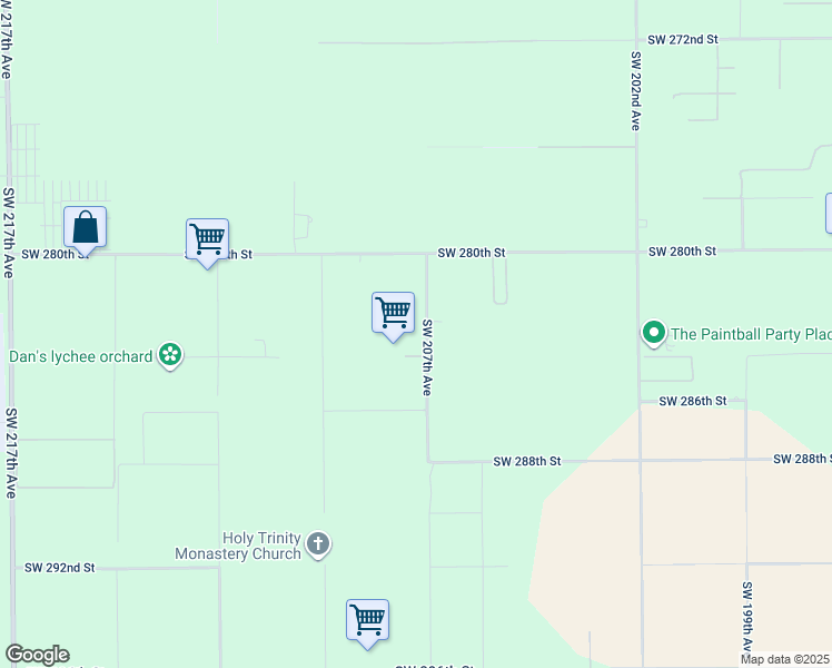 map of restaurants, bars, coffee shops, grocery stores, and more near 28320 Southwest 207th Avenue in Homestead