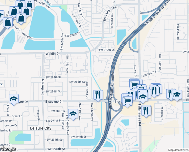 map of restaurants, bars, coffee shops, grocery stores, and more near 28394 Southwest 140th Place in Homestead
