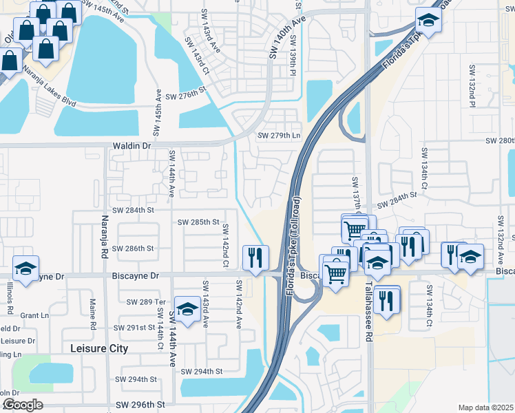 map of restaurants, bars, coffee shops, grocery stores, and more near 28394 Southwest 140th Place in Homestead