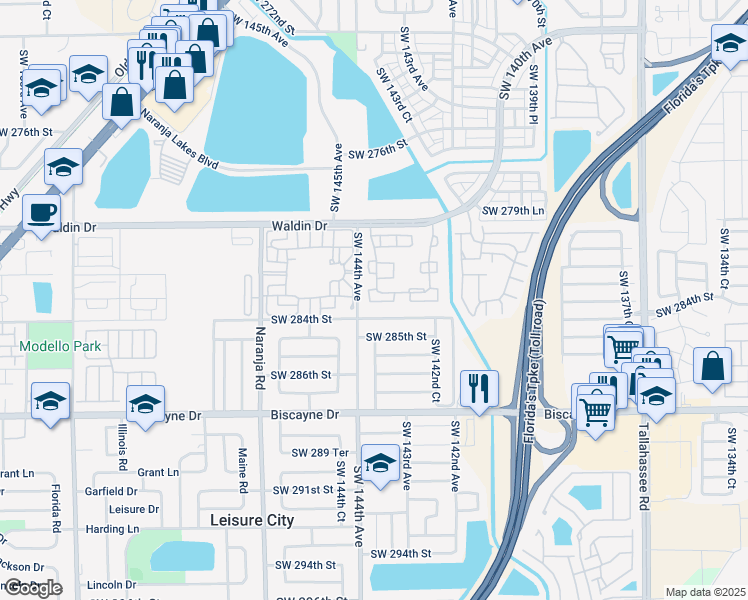 map of restaurants, bars, coffee shops, grocery stores, and more near 28216 Southwest 143rd Court in Homestead