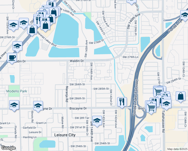 map of restaurants, bars, coffee shops, grocery stores, and more near 28216 Southwest 143rd Court in Homestead