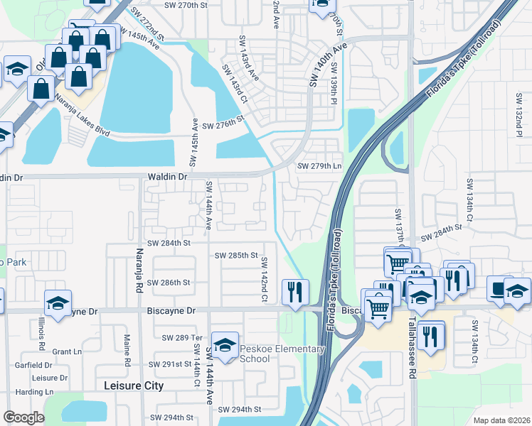 map of restaurants, bars, coffee shops, grocery stores, and more near in Leisure City