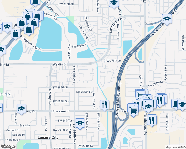 map of restaurants, bars, coffee shops, grocery stores, and more near in Leisure City