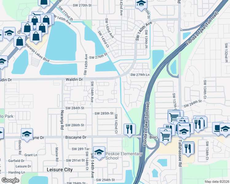 map of restaurants, bars, coffee shops, grocery stores, and more near in Leisure City