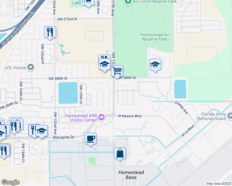 map of restaurants, bars, coffee shops, grocery stores, and more near 28200 Southwest 126th court in Homestead