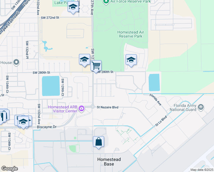 map of restaurants, bars, coffee shops, grocery stores, and more near 28201 Southwest 125th Avenue in Homestead