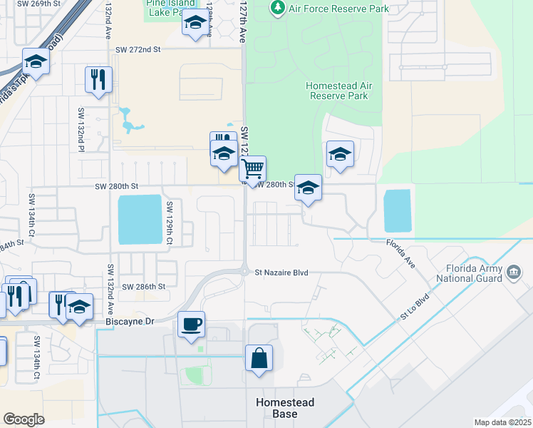 map of restaurants, bars, coffee shops, grocery stores, and more near Community Partnership Drive in Homestead