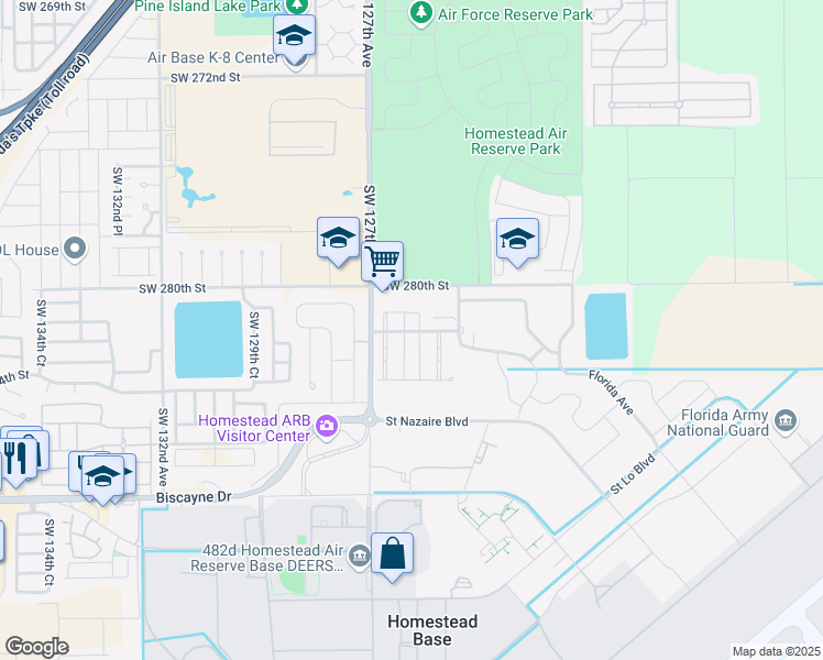 map of restaurants, bars, coffee shops, grocery stores, and more near 28201 Southwest 125th Avenue in Homestead